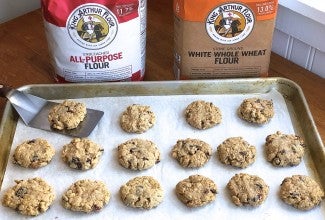 Oatmeal cookies and flour bags